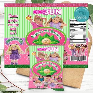 Cabbage Patch Birthday Honey Buns Snack Bag Label Customizable Instant Download