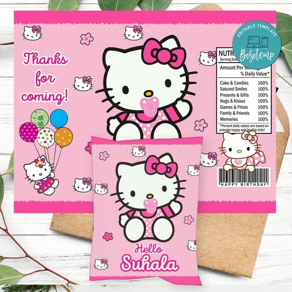 Hello Kitty Baby Shower Chip Bag Label Customizable Instant Download