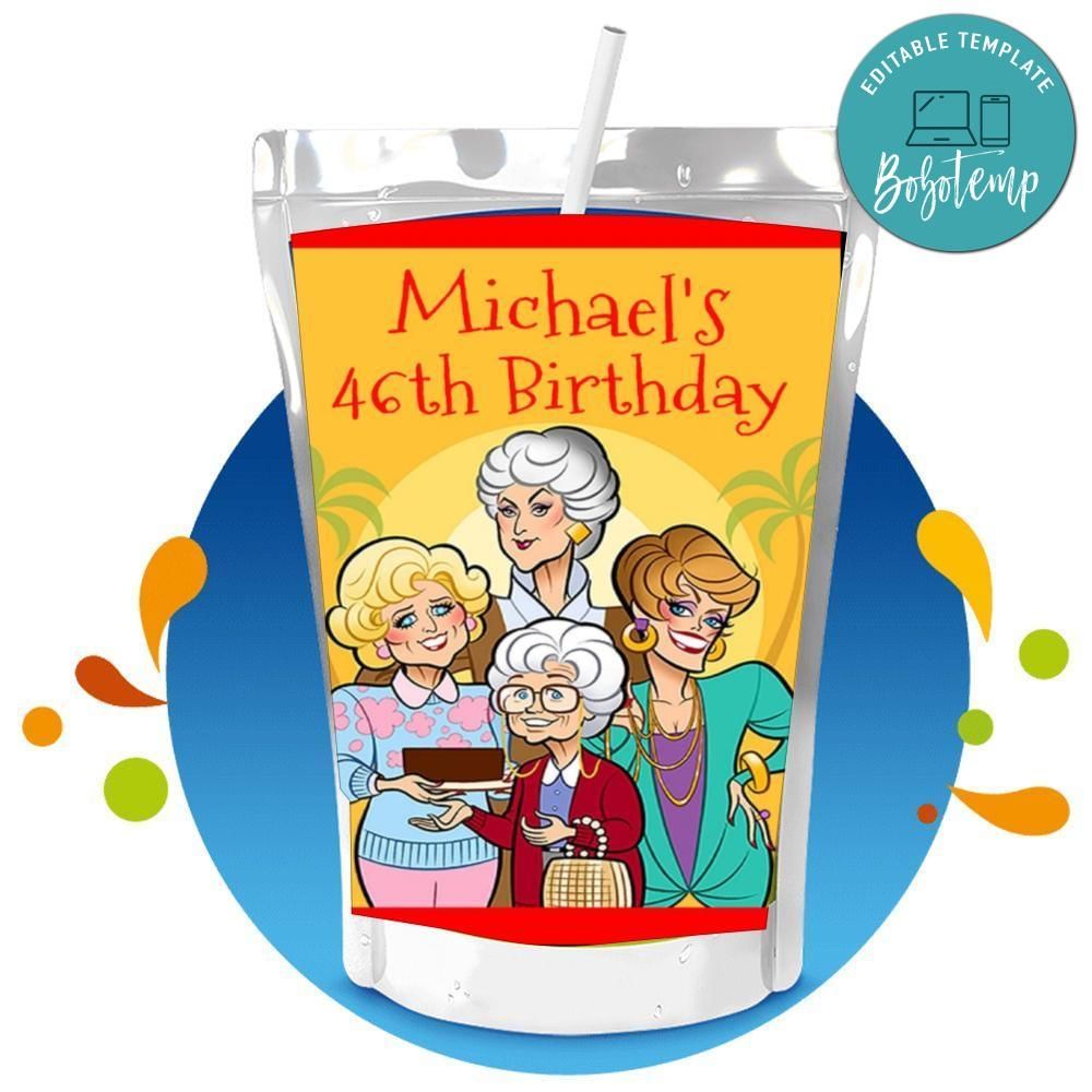 Golden girls Capri Sun Birthday Label Digital File Printable Instant Download