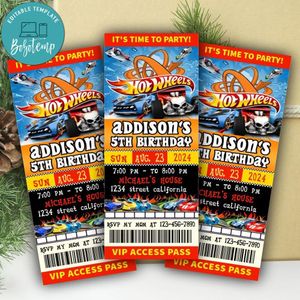 Hot Wheels Ticket Invitation Customizable Template Instant Download
