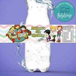 The green squad Birthday Water Bottle Label Template to Print at Home Instant Download