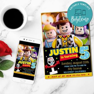 Lego Toy Story Birthday Invitation Customizable Template to Print at Home Instant Download