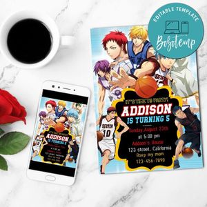 Kuroko's Basketball Invitation Customizable Template to Print at Home Instant Download