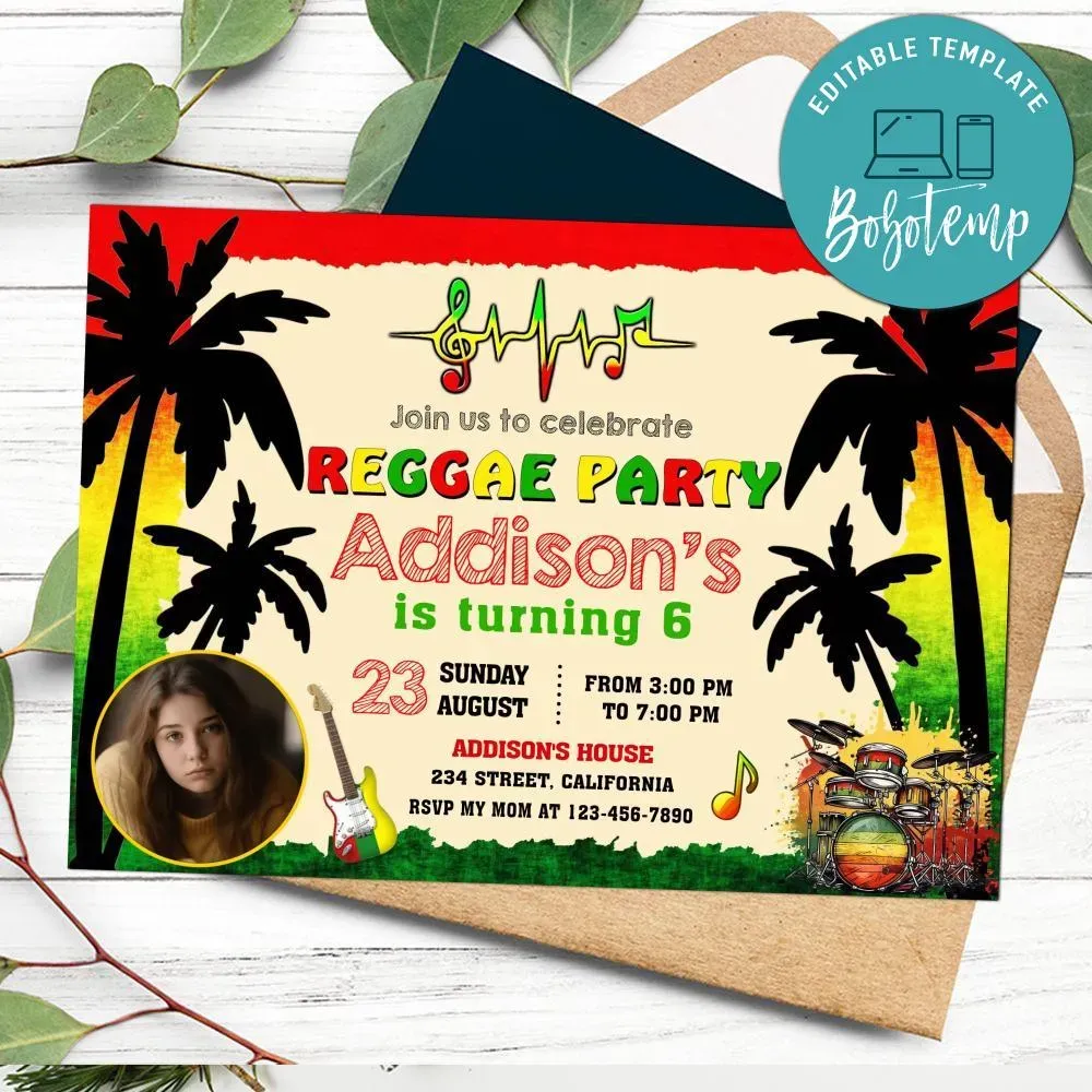 Reggae Birthday Invitation with Photo Customizable | Bobotemp