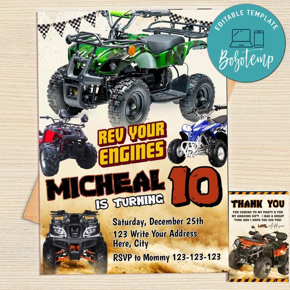 Four Wheeler Invitation Template Free Thank You Card Printable ...