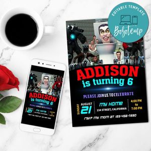 Skibidi Toilet Mobile Invite Customizable Template Instant Download