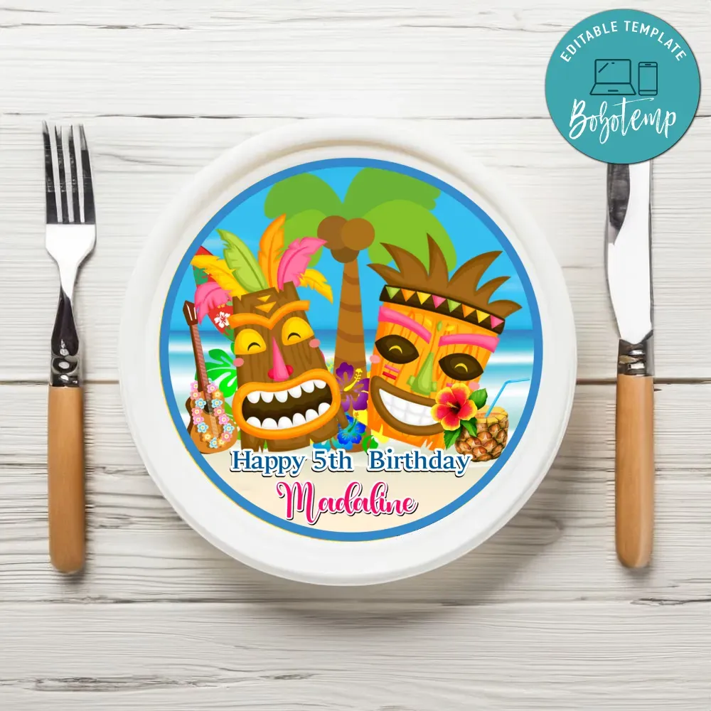 Luau Birthday Plate Template Customizable To Print At Home | Bobotemp
