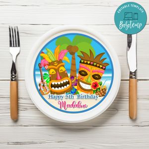Luau Birthday Plate Template Customizable To Print At Home Instant Download