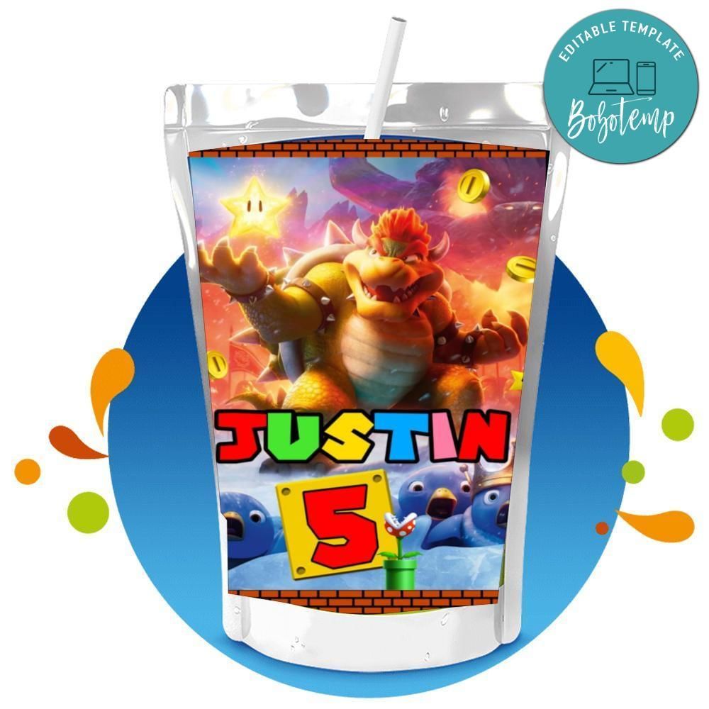 Bowser Capri Sun Birthday Label Digital File Printable Instant Download