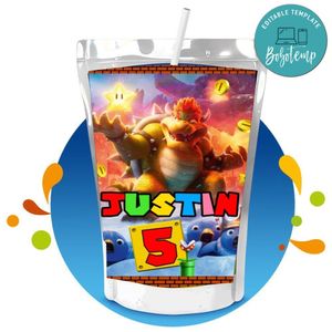 Bowser Capri Sun Birthday Label Digital File Printable Instant Download