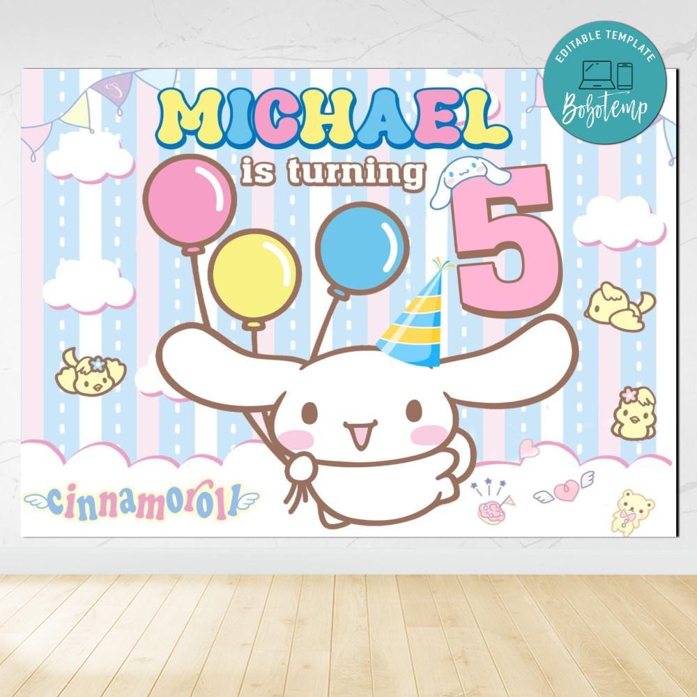 Cinnamoroll Birthday Backdrop Digital File Template DIY Bobotemp