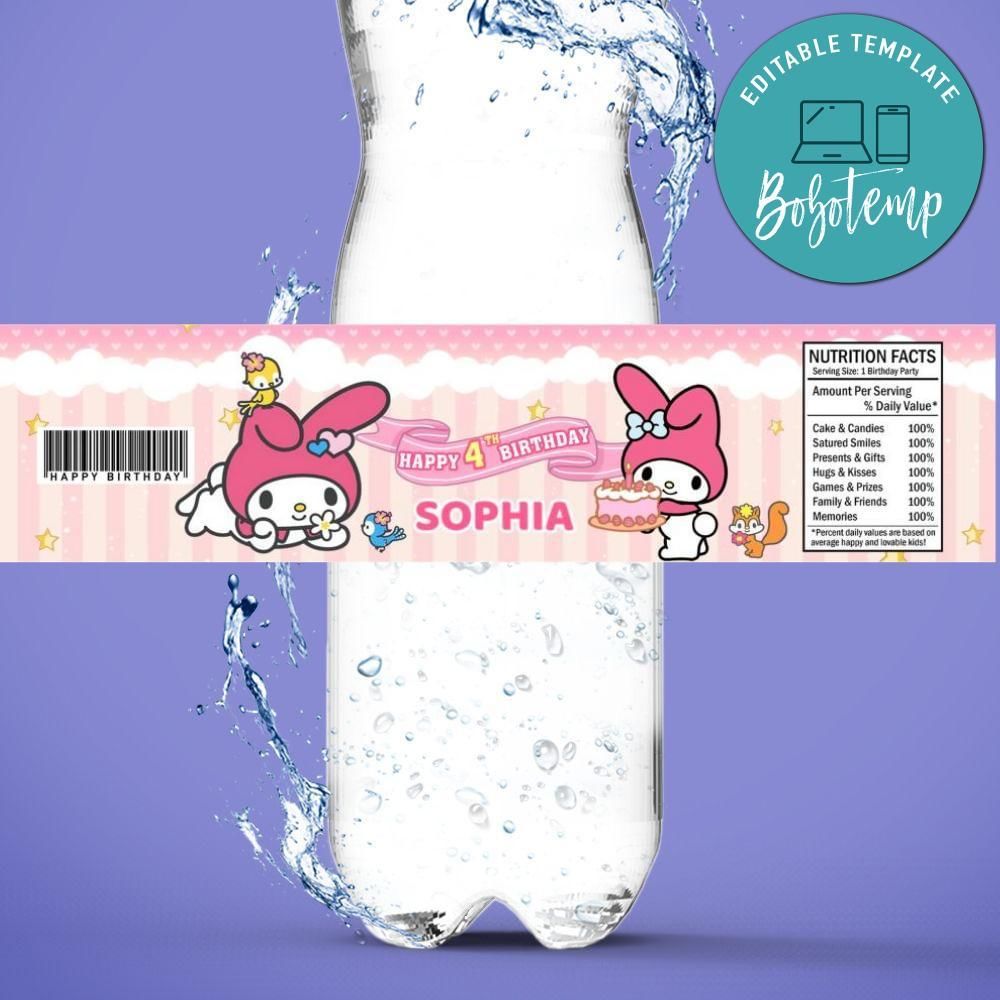 Melody Bottle Label Birthday Water Bottle Label Template to Print at Home Instant Download