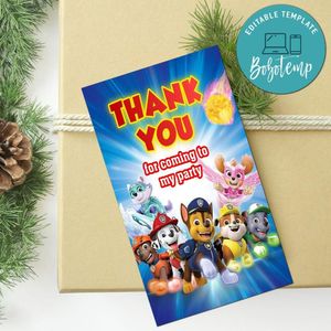 Paw Patrol Mighty Pups Thank You Tag Customizable Template To Print At Home Instant Download