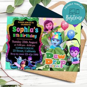 Dew Drop Diaries Birthday Invitation Customizable Template to Print at Home Instant Download