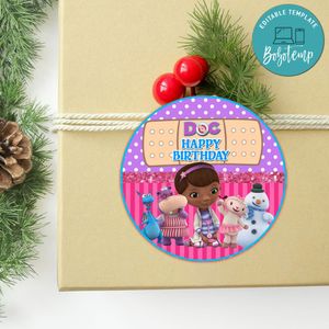 Doc McStuffins Circle Stkicer Template Customizable to Print at Home Instant Download