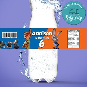 Zootopia Birthday Water Bottle Label Template to Print at Home Instant Download