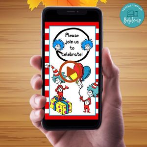 Thing 1 thing 2 Birthday Video Invitation Digital Template Customizable Instant Download