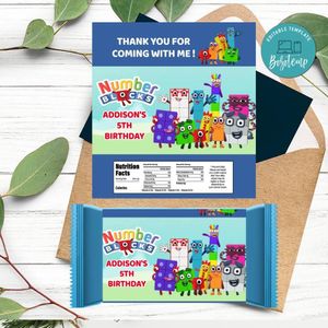 Numberblocks Candy Bar Label Customizable Template Instant Download