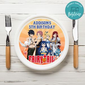 Fairy Tail Birthday Plate Template Customizable To Print At Home Instant Download