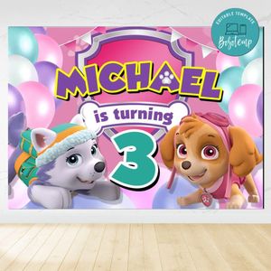 Skye And Everest Birthday Backdrop Digital File Template Instant Download