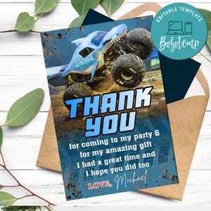 Megalodon monster Thank you card Customizable Template to Print at Home Instant Download