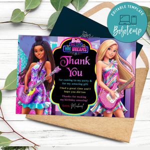 Barbie Big City Thank You Card Customizable Template To Print At Home Instant Download