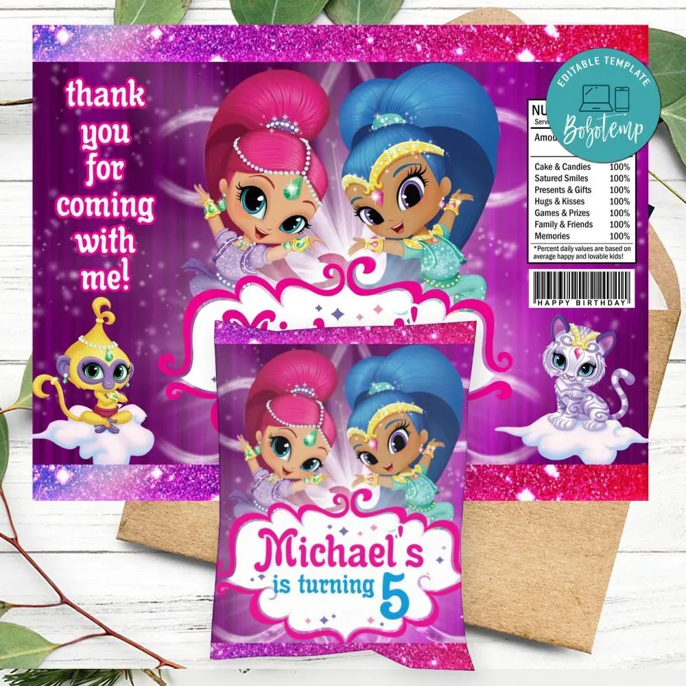 Shimmer and Shine Birthday Chip Bag Digital File Printable | Bobotemp