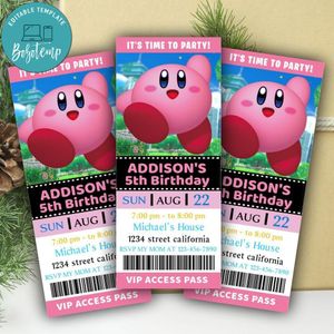 Kirby Ticket Invitation Customizable Template Instant Download