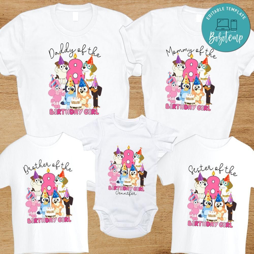 Bluey Birthday Girl Family Party PNG file template