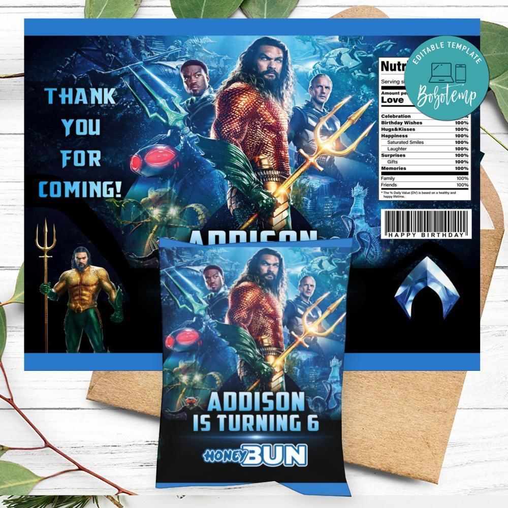 Aquaman 2 Birthday Honey Buns Snack Bag Label Customizable Instant Download