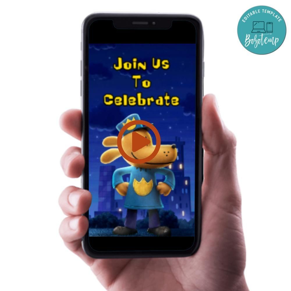 Dogman Birthday Video Invitation Digital Template Customizable Instant Download