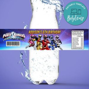 Power ranger ninja steel Bottle Label Birthday Water Bottle Label Template to Print at Home Instant Download