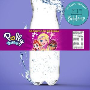 Polly pocket Birthday Water Bottle Label Template to Print at Home Instant Download