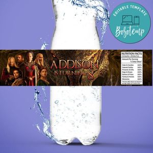 House of the Dragon Birthday Water Bottle Label Template to Print at Home Instant Download