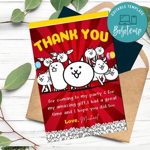 The Battle Cats Thank You Card Customizable Template To Print At Home Instant Download