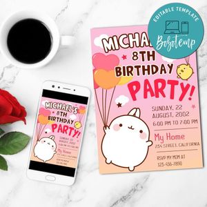 Molang Birthday Invitation Customizable Template to Print at Home Instant Download