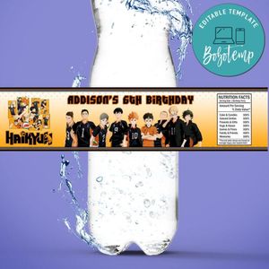 Haikyu Birthday Water Bottle Label Template to Print at Home Instant Download