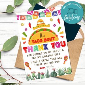 Taco Thank You Card Customizable Template To Print At Home Instant Download