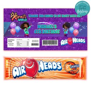 Karma's World Airhead Candy Wrapper Template Printable Instant Download