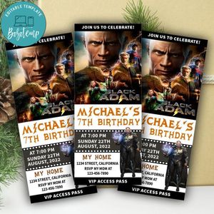 Black Adam Ticket Invitation Customizable Template Instant Download
