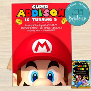 Mario Invitation Template Free Thank You Card Printable