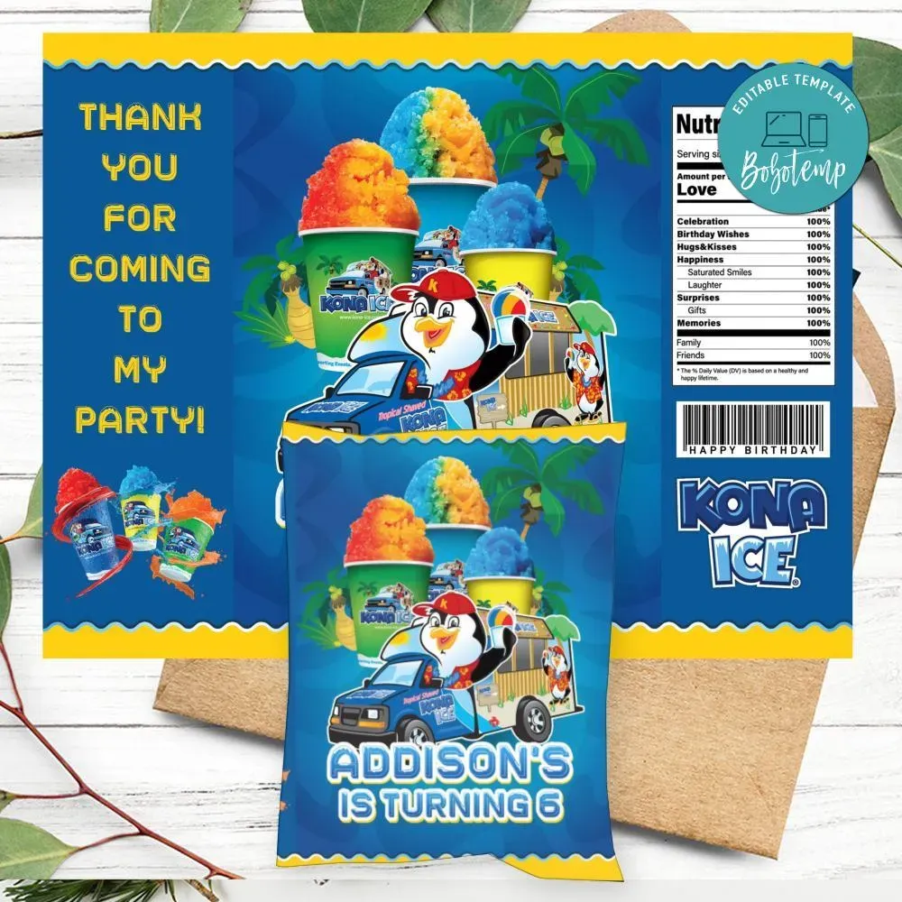Kona ice Birthday Party Chip Bag Digital File DIY Bobotemp