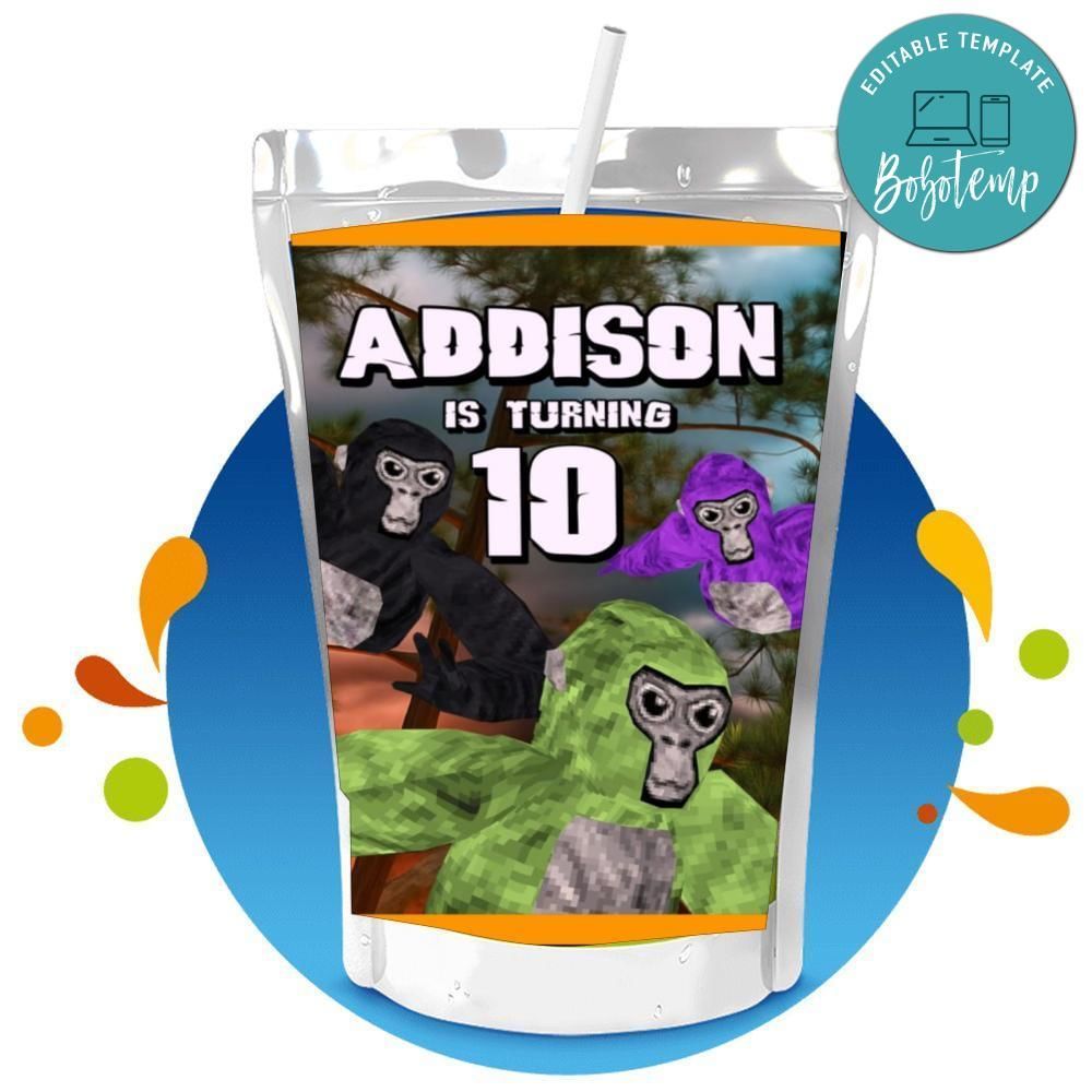 Gorilla Tag Capri Sun Birthday Label Digital File Printable Instant Download