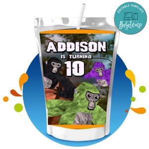 Gorilla Tag Capri Sun Birthday Label Digital File Printable Instant Download