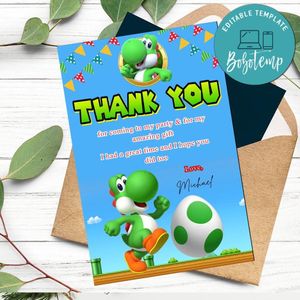 Yoshi Thank You Card Customizable Template To Print At Home Instant Download