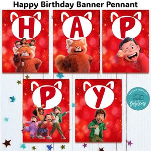 Turning Red Banner Pennant Digital File Template Instant Download