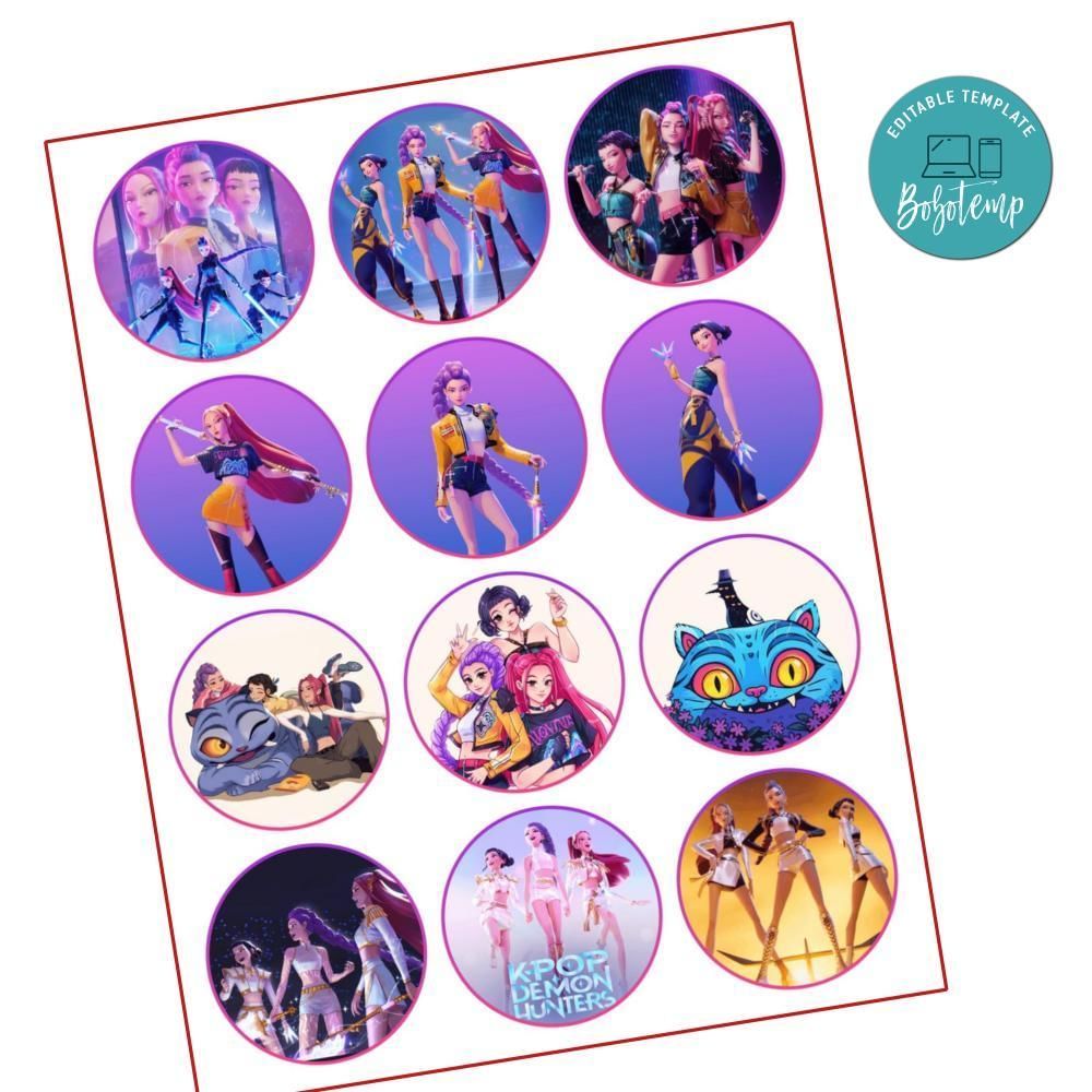 Kpop demon hunter Cupcake Toppers Template Printable Instant Download