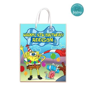 Spongebob Gift Bag Label Template Printable Instant Download