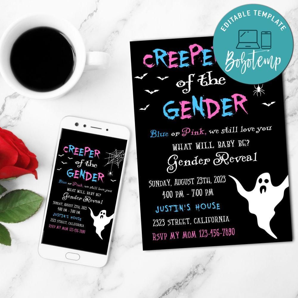 Creeper Of The Gender Mobile Invite Customizable Template Instant Download