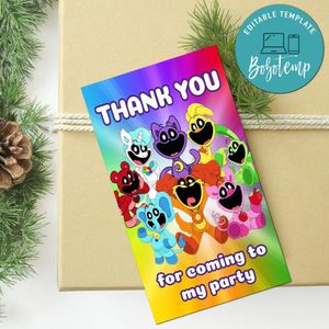 Smiling Critters Thank You Tag Customizable Template To Print At Home Instant Download